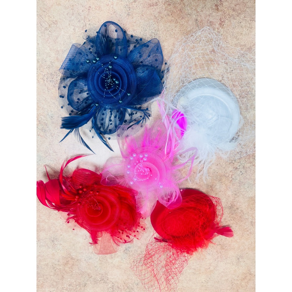 Vintage Style Fascinator Hair Clips Feathers Pearls Mesh Tea Party Wedding Lot